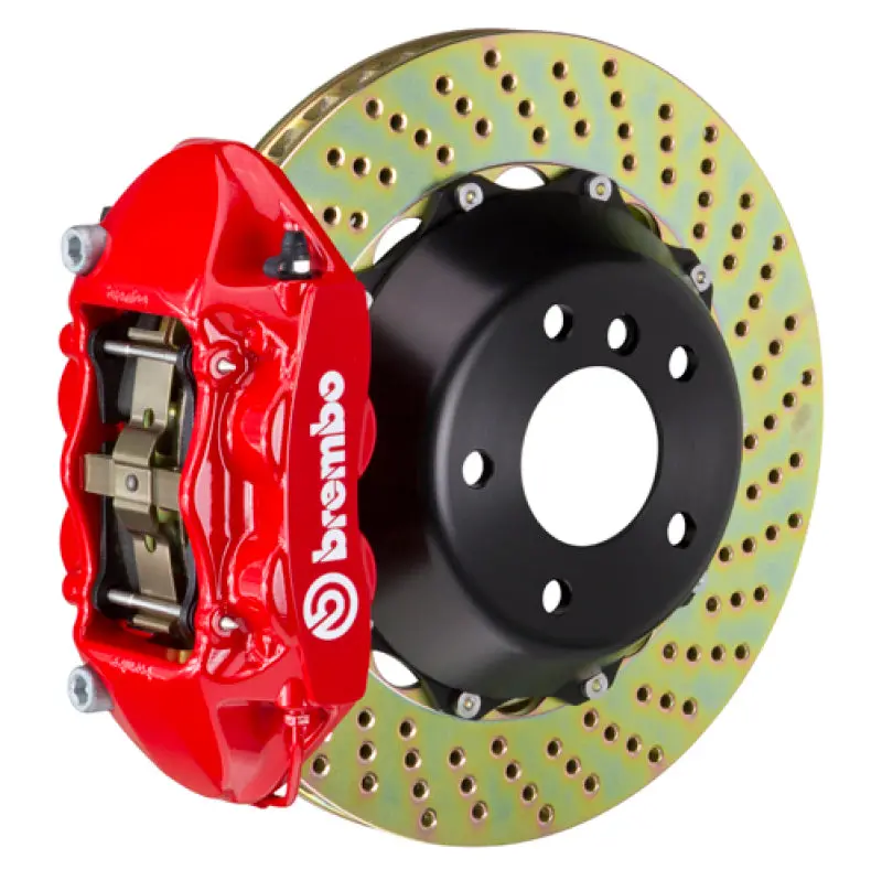Brembo 08-14 Challenger Srt-8 Rear Gt Bbk 4 Piston Cast 380X28 2Pc Rotor Drilled-Red 1