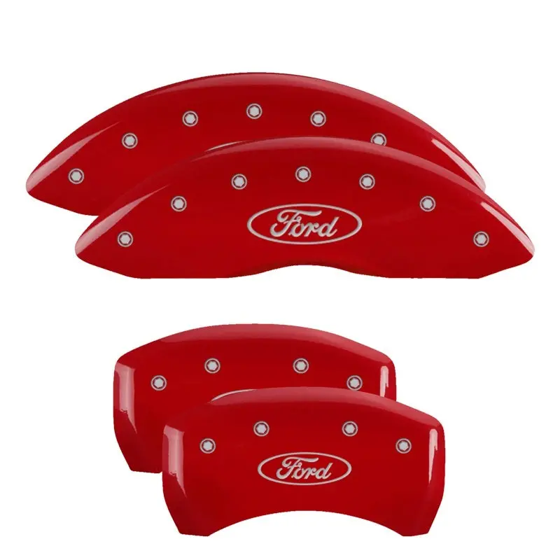 Mgp Engraved 4-Piston Caliper Covers – Front & Rear, Oval Logo Design, Ford Red/Silver Finish 1