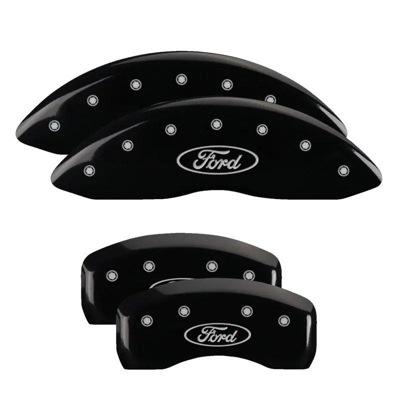 Mgp Engraved 4-Piston Caliper Covers – Oval Logo Design, Ford-Specific Black Base With Silver Accent 1