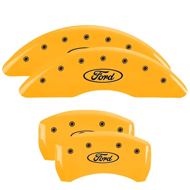 Mgp Engraved Caliper Covers For 2021–2022 Ford Edge – Oval Logo Design, Ford Yellow Accent On Black Charcoal Finish 1