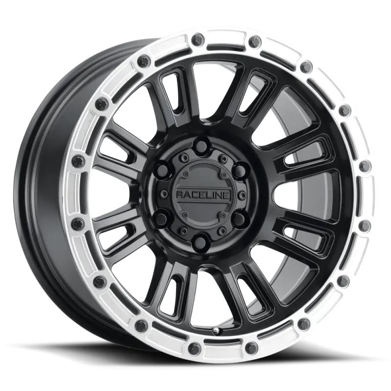 Raceline 956Bs Compass 17X8In / 5X110 Bp / 30Mm Offset / 72.62Mm Bore - Black & Silver Lip Wheel 1