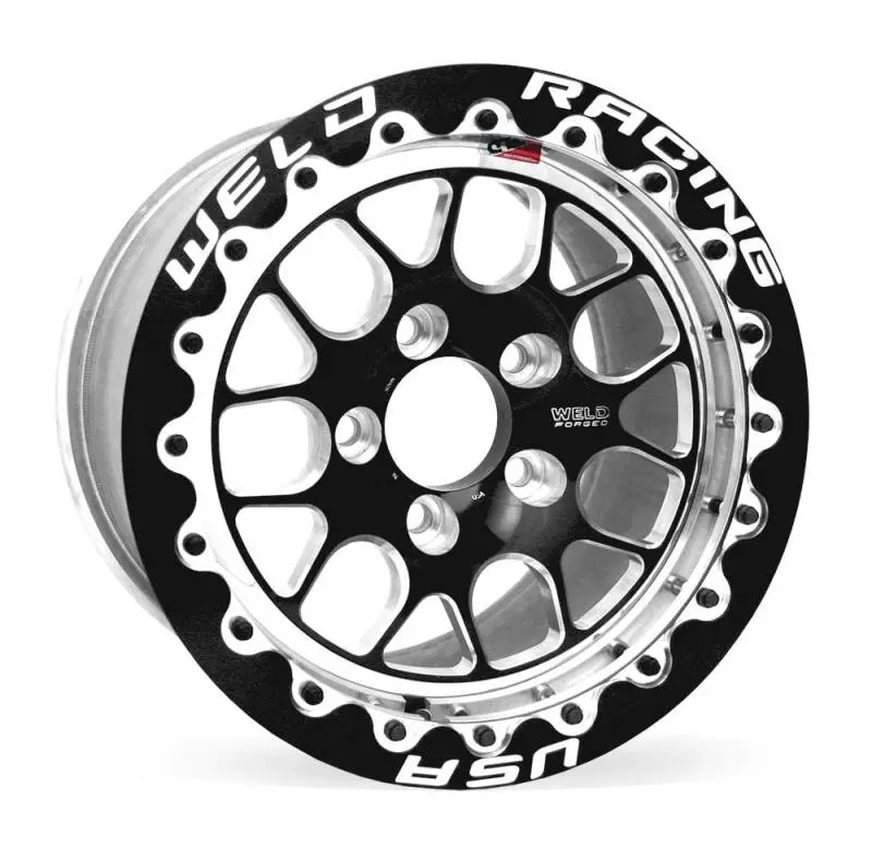 Weld S77 15X10.33 Inch Beadlock Wheel – 5X4.5 Bolt Pattern, 6.5-Inch Backspace, Medium Pad, Black Single-Beadlock Mt Design 1
